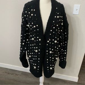 NWT Bibi black knit pearl/jewel cardigan sz XL